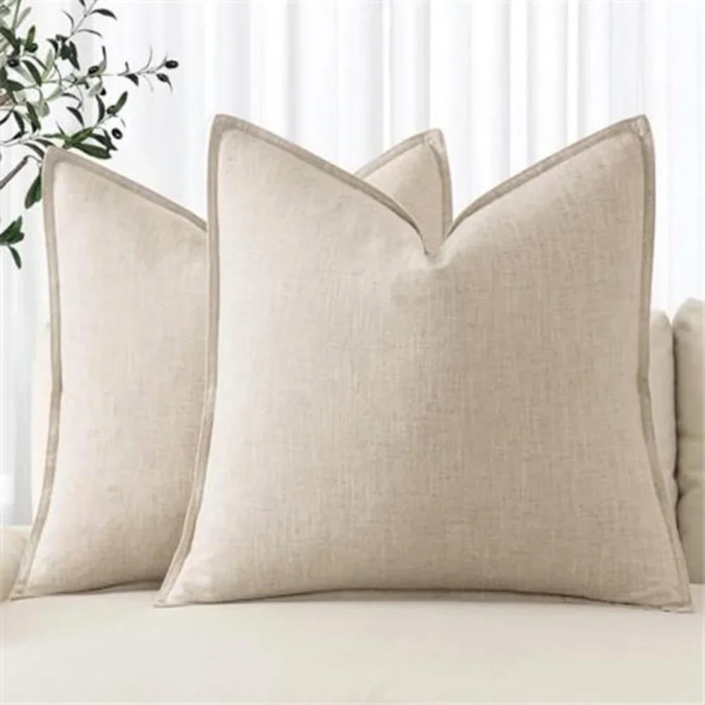 2 Pack Linen Pillow Covers 20x20 Inch Natural Beige Boho Farmhouse NO INSERT
